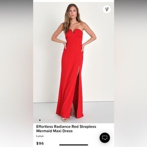 Lulus Effortless Radiance Red Strapless Mermaid Maxi Dress